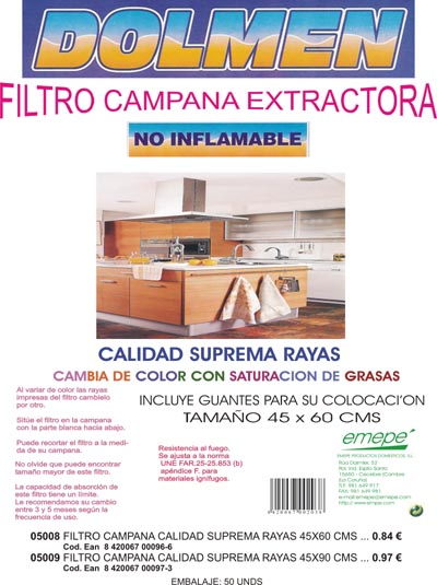 Filtro Campana Calidad Suprema Rayas 45x60 CMS